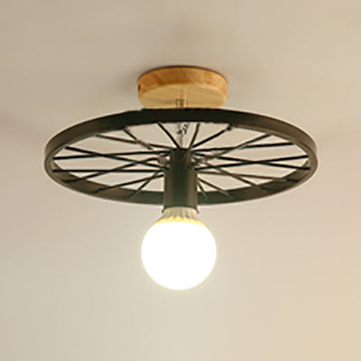 1 Light Cone/Sputnik Design Semi Flush Mount Light Industrial Stylish Black Metal Ceiling Light Fixture with Open Cage