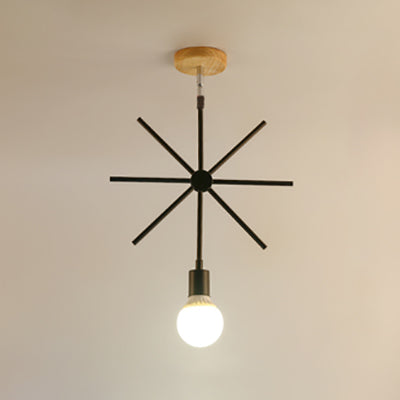 1 Light Cone/Sputnik Design Semi Flush Mount Light Industrial Stylish Black Metal Ceiling Light Fixture with Open Cage