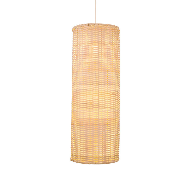 Minimalist Column Hanging Light Bamboo Rattan 1 Head Living Room Ceiling Pendant in Beige