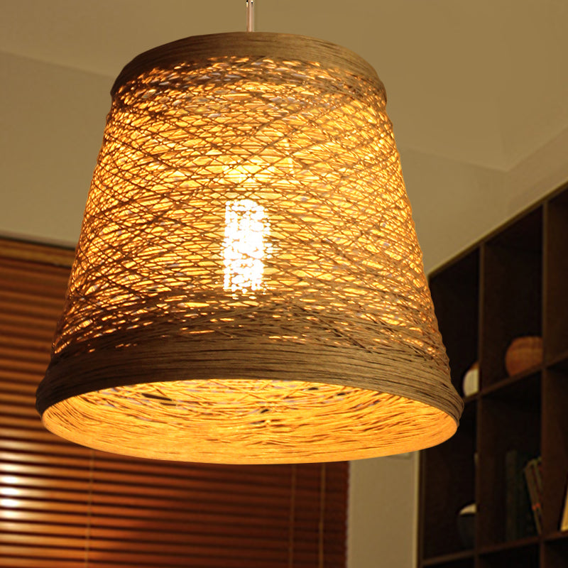 Bamboo Rattan Bucket Candant Light Rural Rural Single Flaxen Kit lampada a sospensione per ristorante