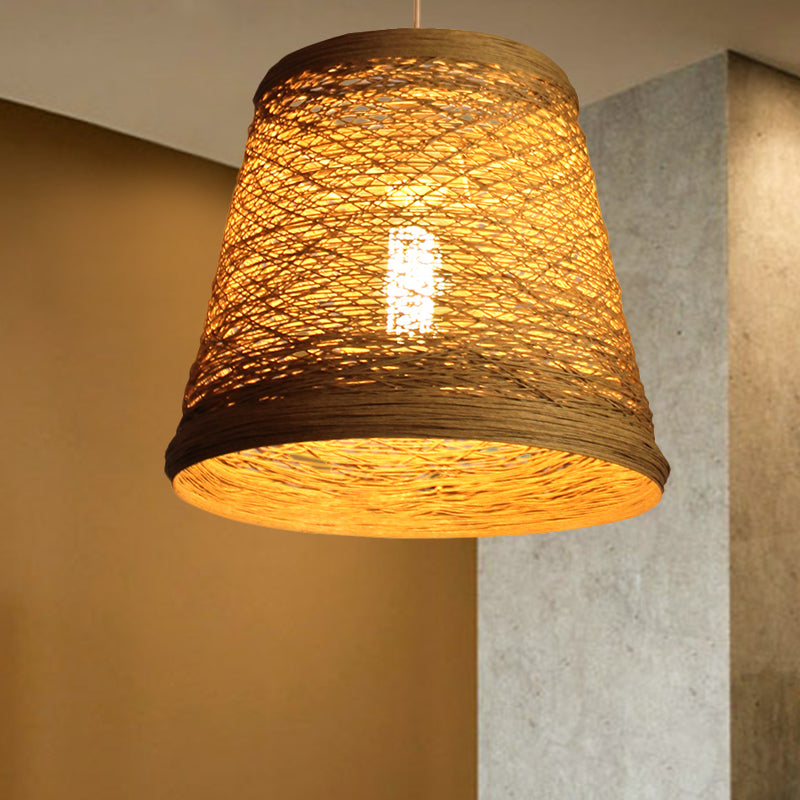 Bamboo Rattan Bucket Candant Light Rural Rural Single Flaxen Kit lampada a sospensione per ristorante