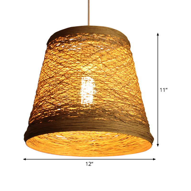 Bamboo Rattan Bucket Candant Light Rural Rural Single Flaxen Kit lampada a sospensione per ristorante