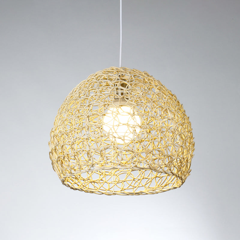 Luce a pendolo emisferico semplice Bamboo Single beige lampada a sospensione per sala da pranzo