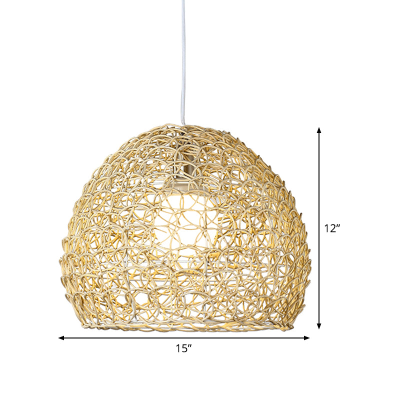 Luce a pendolo emisferico semplice Bamboo Single beige lampada a sospensione per sala da pranzo