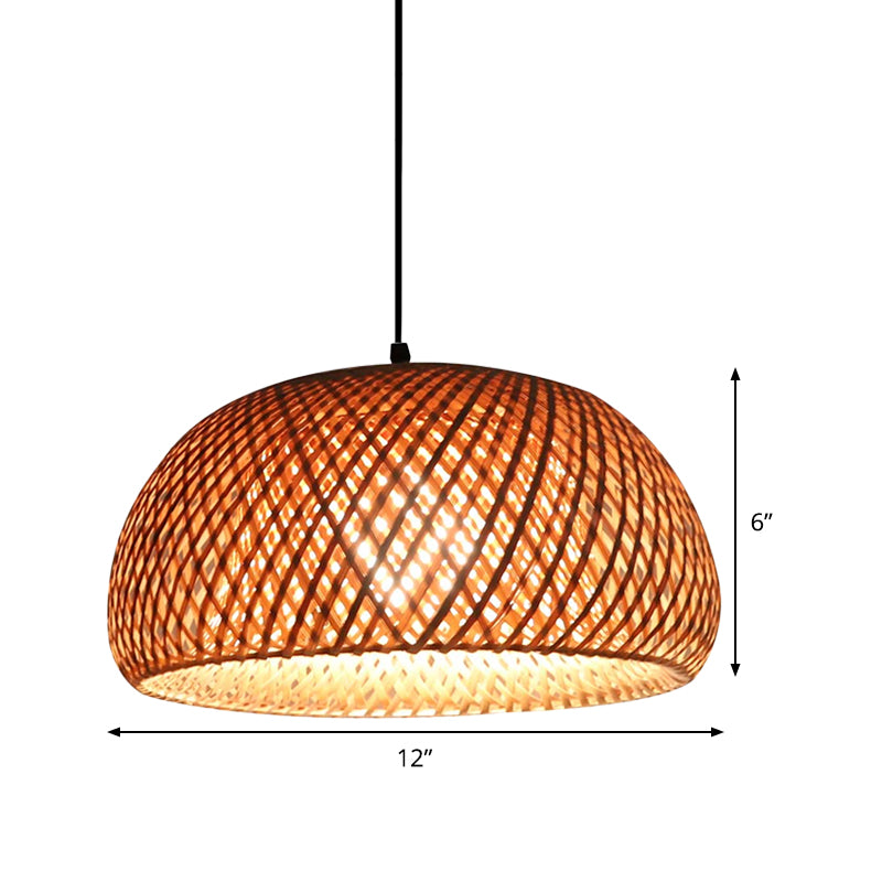 Double Dome Shade Bamboo Hanging Light Asia 12 "/ 15" de large 1 tête de tête de tête beige pour salon