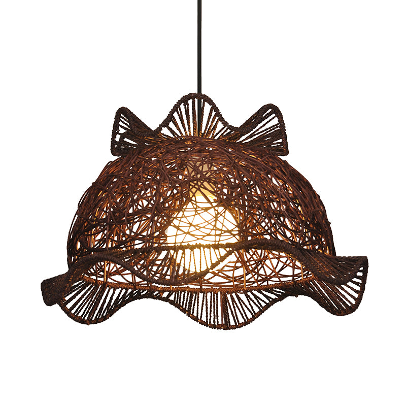 Café Ruffle-Bol Bowl Pendant moderniste Single Bamboo Plafond Suspension Lampe pour salle à manger