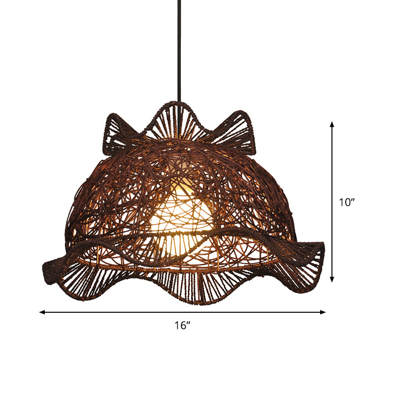 Café Ruffle-Bol Bowl Pendant moderniste Single Bamboo Plafond Suspension Lampe pour salle à manger