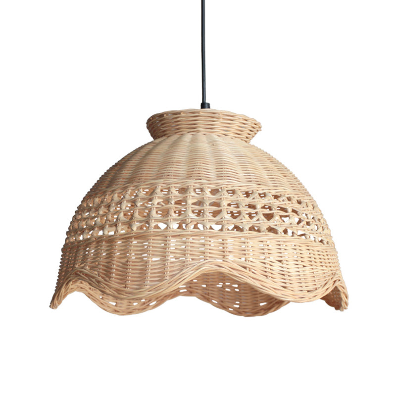 Domed Ceiling Pendant Modern Bamboo 1 Bulb Dining Table Suspended Lighting Fixture with Scalloped Edge