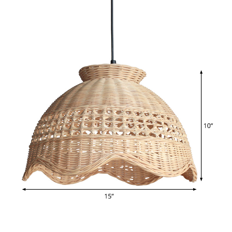 Domed Ceiling Pendant Modern Bamboo 1 Bulb Dining Table Suspended Lighting Fixture with Scalloped Edge