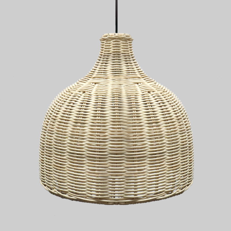 10 "/ 14" de large Asie Single Pendant Light Beige Cloche Plafond Lampe à suspension avec lampe à bambou