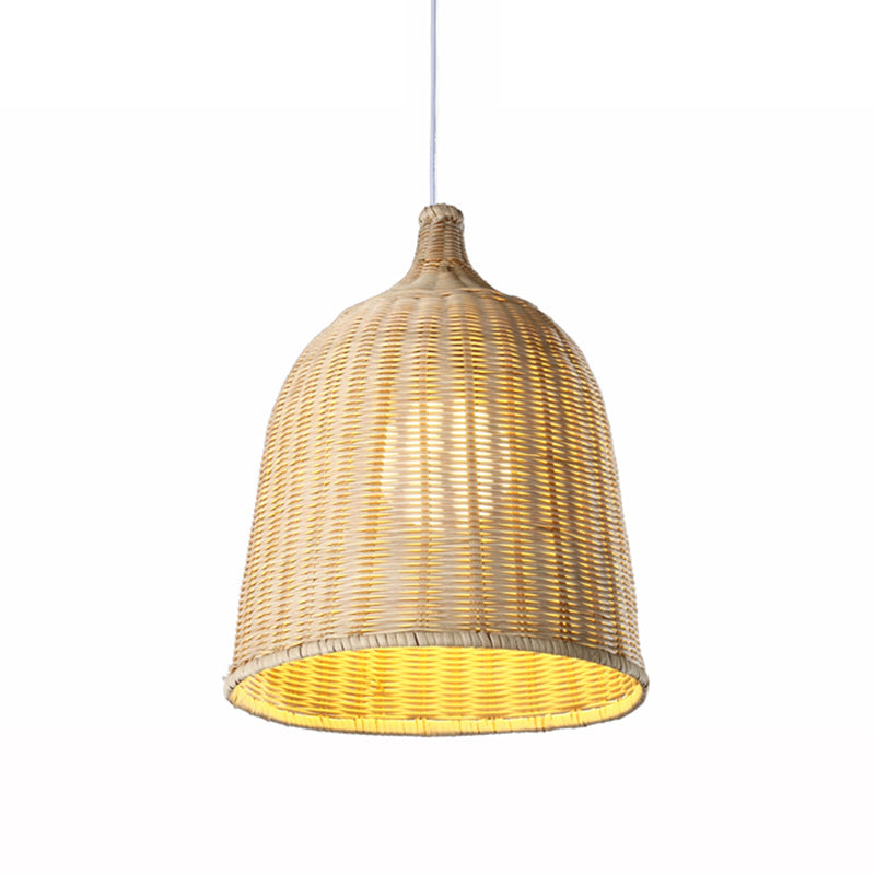 Hand Twisted Bell Drop Pendant Modern Bamboo Single Dining Table Hanging Light in Beige, 12/14 Inch Wide