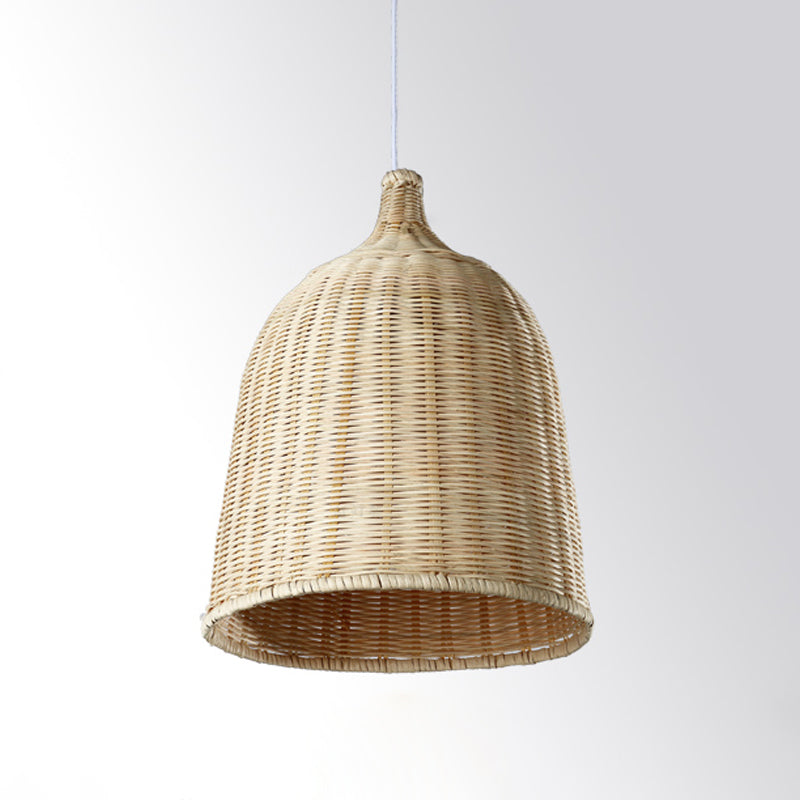 Hand Twisted Bell Drop Pendant Modern Bamboo Single Dining Table Hanging Light in Beige, 12/14 Inch Wide