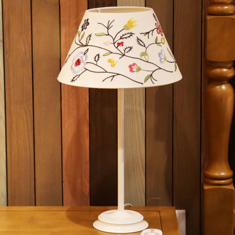 Single Light Fabric Night Table Light Country Style Korea White Barrel Bedside Embroidery Night Lamp