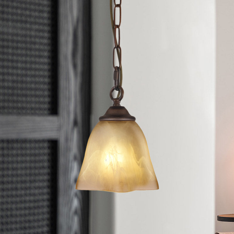 Vierkante bodem beige glazen hanger traditioneel 1 licht restaurant hangende lamp armatuur