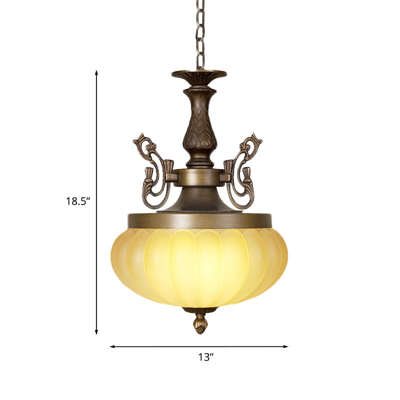 3-Head Pumpkin Chandelier Light Traditional Bronze Frosted Glass Suspended Lighting Fixture