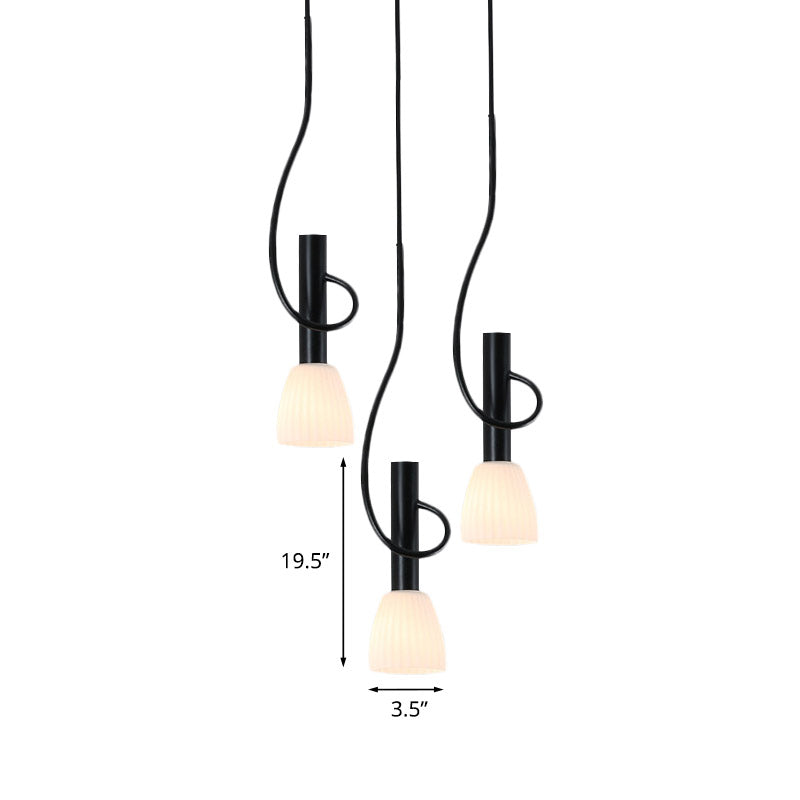 Traditionalism Bud Cluster Pendant 3/6 Heads Opal Glass Hanging Lamp in Black with Round/Linear Canopy