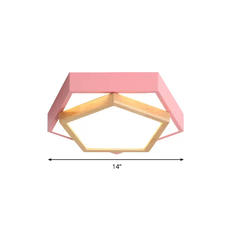 Pentagon Flush Mount Macaron Acrylic Pink/Blue/Green LED Flush Mount Lamp in White/Warm/Natural Light, 14"/18"/21.5" Wide