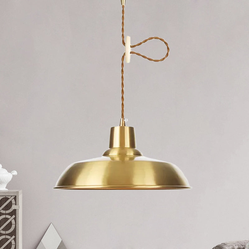 1-Bulb Ceiling Pendant Warehouse Barn Shade Metallic Adjustable Suspension Lighting in Gold