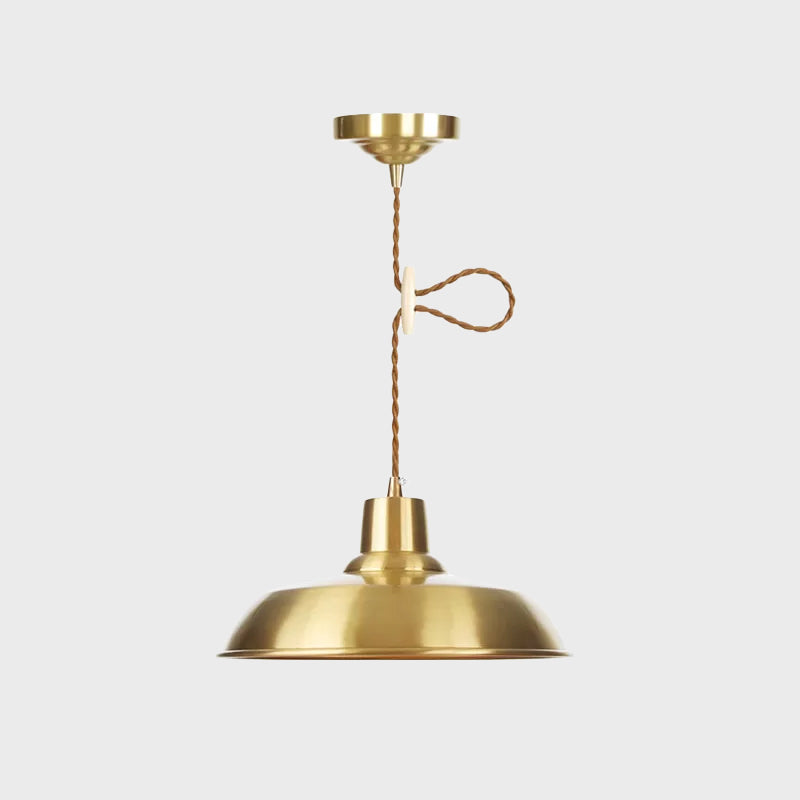 1-Bulb Ceiling Pendant Warehouse Barn Shade Metallic Adjustable Suspension Lighting in Gold