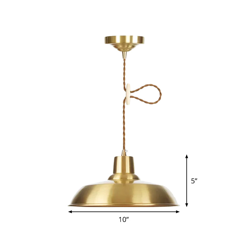 1-Bulb Ceiling Pendant Warehouse Barn Shade Metallic Adjustable Suspension Lighting in Gold