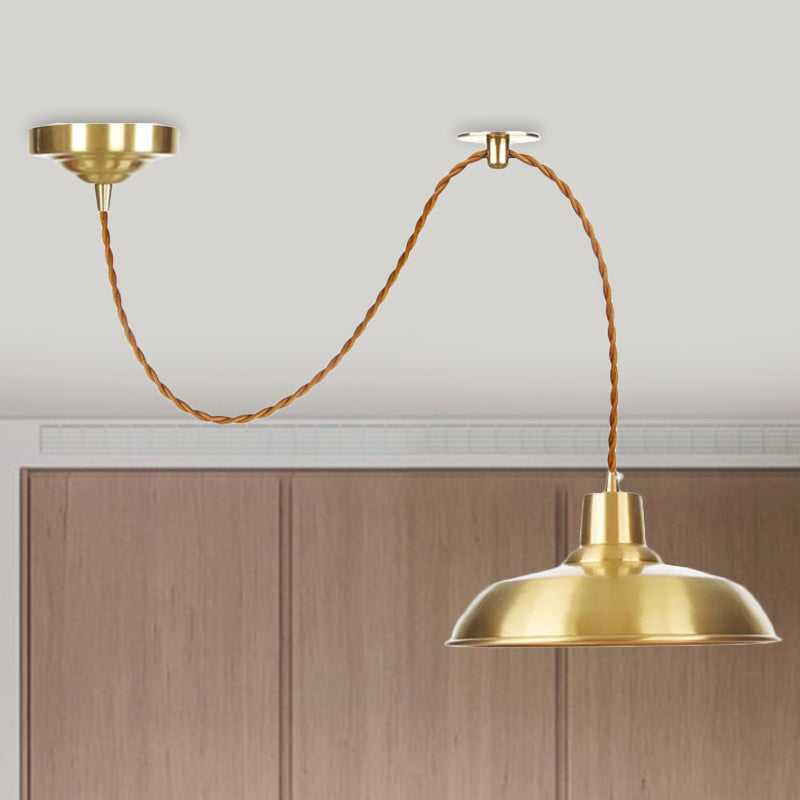 1-Bulb Ceiling Pendant Warehouse Barn Shade Metallic Adjustable Suspension Lighting in Gold