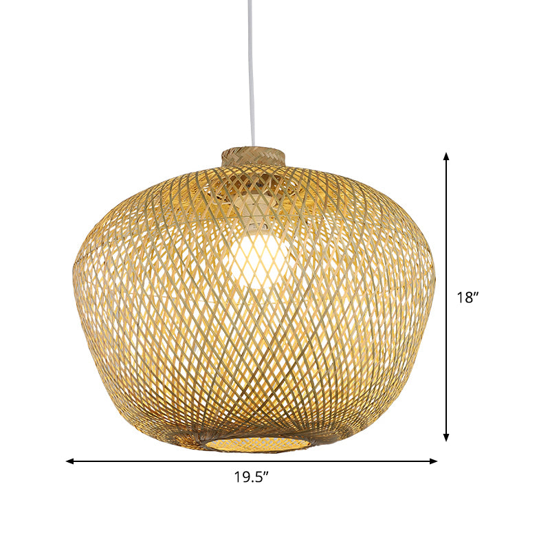 Asia Crock Bamboo Weaving Lampada del soffitto 1 ciondolo appeso alla luce in beige per soggiorno