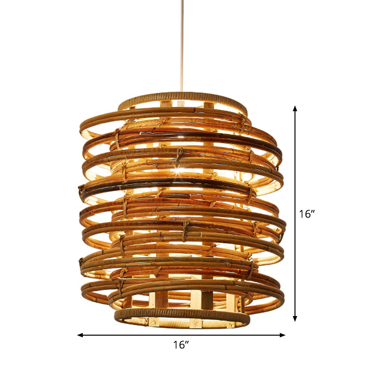 Girato a sospensione di bambù a sospensione asiatica singola beige kit di luce sospesa sul tavolo da pranzo