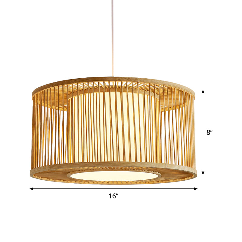 Tamburo fatto a mano a sospensione a sospensione Bamboo 1 lampadina kit lampada sospesa con ombra all'interno