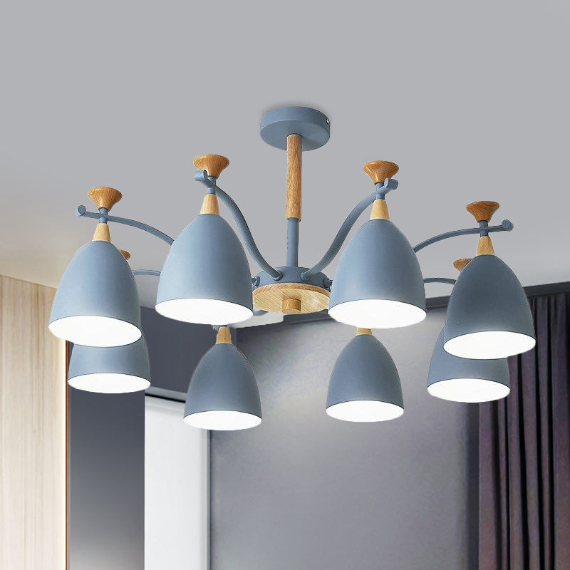 Contemporary Cone Chandelier Pendant Light Metal 3/6/8 Lights Hanging Ceiling Light in Grey/White/Green for Bedroom