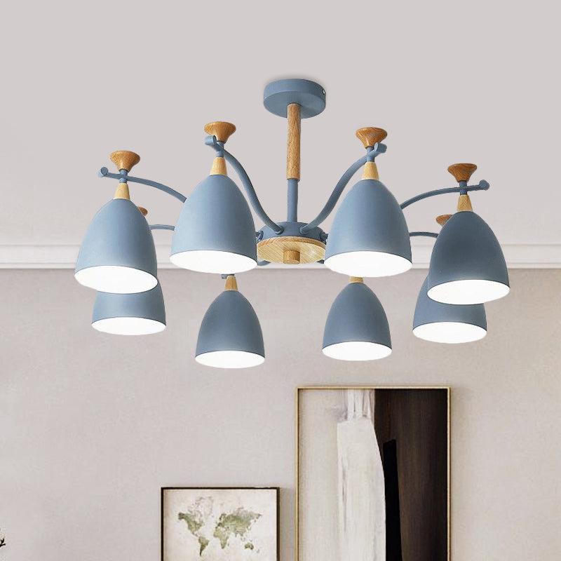 Contemporary Cone Chandelier Pendant Light Metal 3/6/8 Lights Hanging Ceiling Light in Grey/White/Green for Bedroom