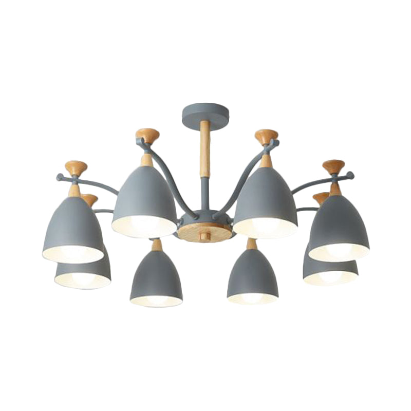 Contemporary Cone Chandelier Pendant Light Metal 3/6/8 Lights Hanging Ceiling Light in Grey/White/Green for Bedroom