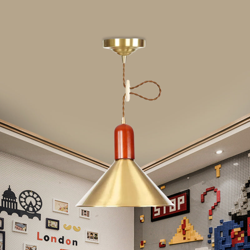 Goldene konische Anhänger Deckenleichter Vintage Stil 1 Leichtes Wohnzimmer Ausleitbares Hanglampe