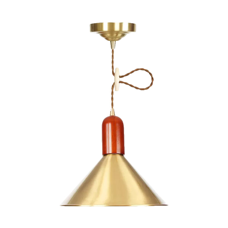 Gouden conische hanger plafondlicht vintage stijl 1 lichte woonkamer uitbreidbare hanglamp