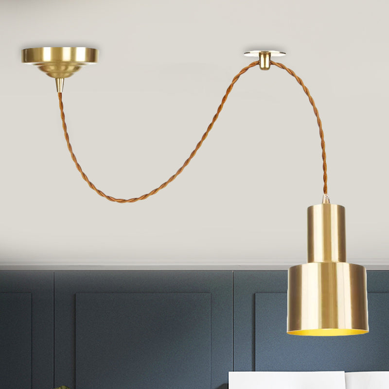 1 Light Cylinder Hanging Pendant Light Industrial Gold Metallic Adjustable Ceiling Hang Fixture