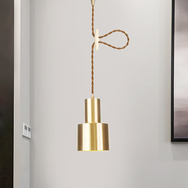 1 Light Cylinder Hanging Pendant Light Industrial Gold Metallic Adjustable Ceiling Hang Fixture