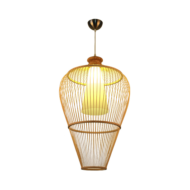 URN RURAL URN CAGE BAMBOO PENDULUM LIGHT LIGHT A BULBA IN BULBA INCIDANTE ALIMINETTO IN BEIGE con tonalità di cono interno