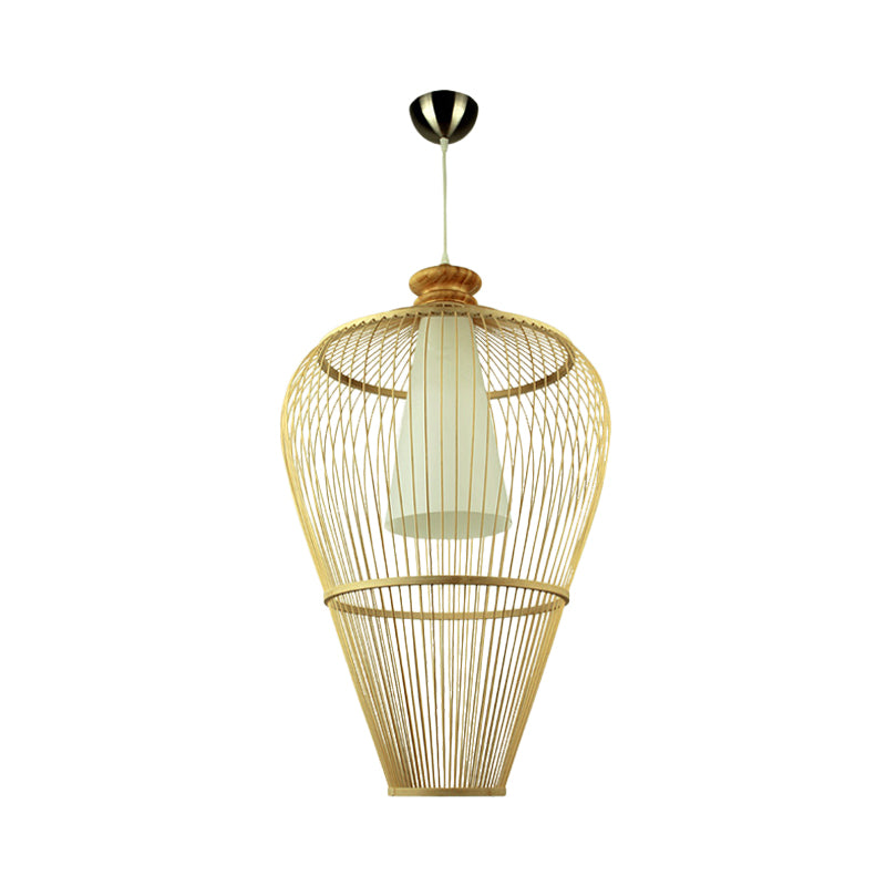 URN RURAL URN CAGE BAMBOO PENDULUM LIGHT LIGHT A BULBA IN BULBA INCIDANTE ALIMINETTO IN BEIGE con tonalità di cono interno