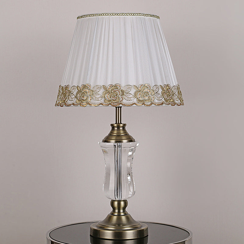 Beige Barrel Night Light Modern 1 Light Fabric Table Lamp with Urn Crystal Lamp Stand