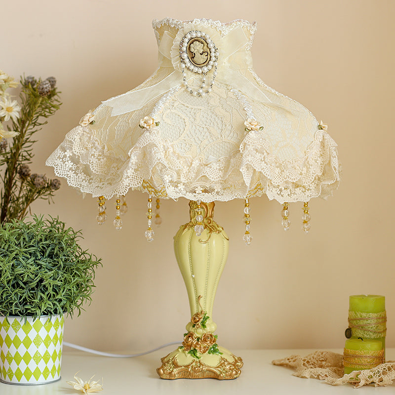 Fabric Frill Night Lighting Korean Garden 1 Head Beige Night Table Light with Lace Trim and Urn Base