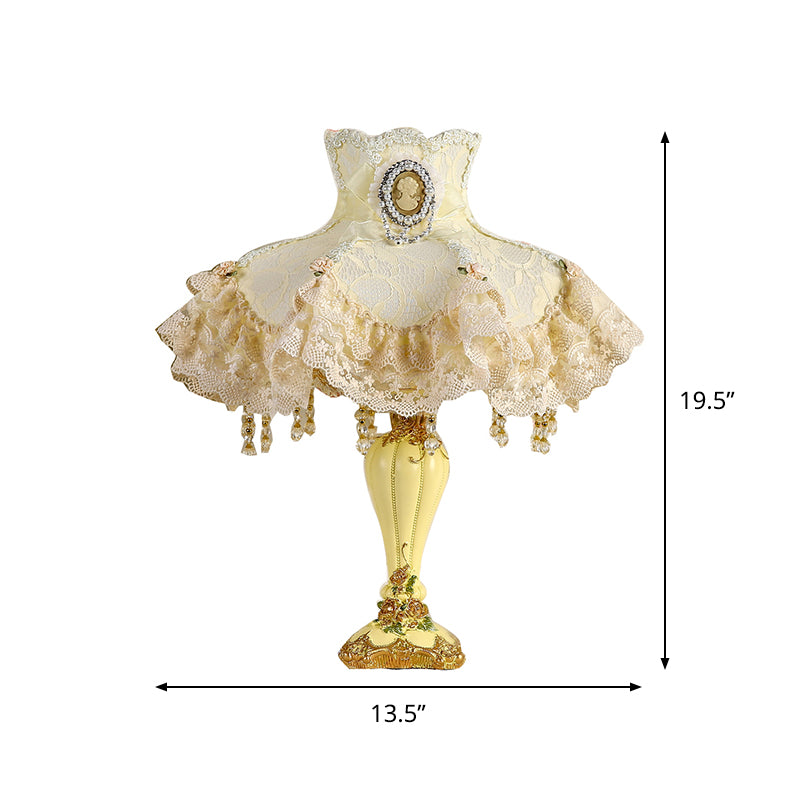 Fabric Frill Night Lighting Korean Garden 1 Head Beige Night Table Light with Lace Trim and Urn Base