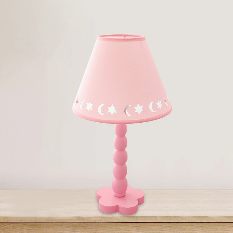 Kids Cone Table Lamp Fabric 1 Light Bedroom Night Light with Cutout Design and Wood Base in Pink/Pink and White/Pink and Green