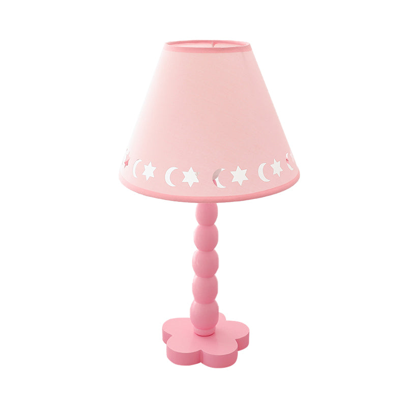 Kids Cone Table Lamp Fabric 1 Light Bedroom Night Light with Cutout Design and Wood Base in Pink/Pink and White/Pink and Green