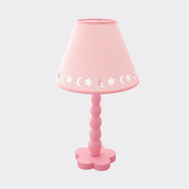 Kids Cone Table Lamp Fabric 1 Light Bedroom Night Light with Cutout Design and Wood Base in Pink/Pink and White/Pink and Green