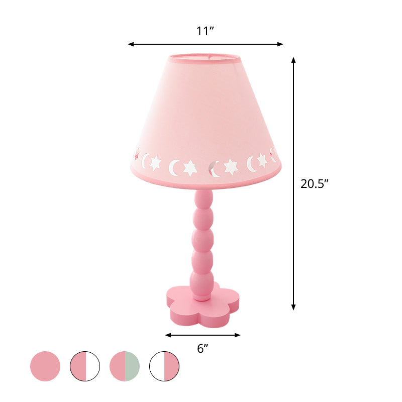 Kids Cone Table Lamp Fabric 1 Light Bedroom Night Light with Cutout Design and Wood Base in Pink/Pink and White/Pink and Green