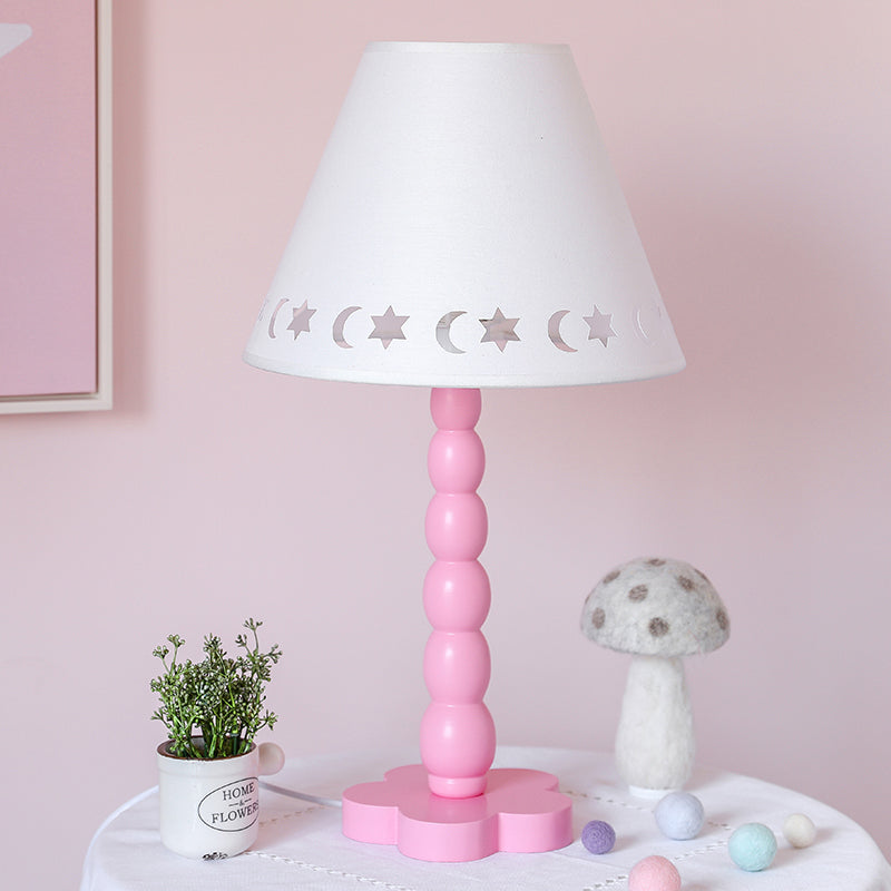 Kids Cone Table Lamp Fabric 1 Light Bedroom Night Light with Cutout Design and Wood Base in Pink/Pink and White/Pink and Green