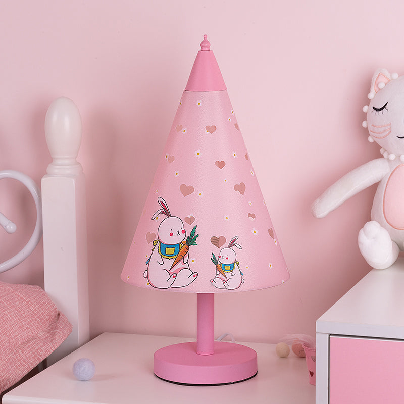 Kegelgewebe Nachttisch leichte Kinder 1 Glühbirne Pink Night Tischlampe mit Kaninchenmuster und Ausschnittsdesign