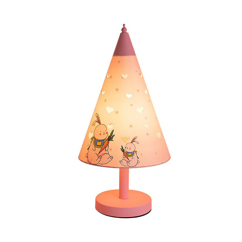 Kegelgewebe Nachttisch leichte Kinder 1 Glühbirne Pink Night Tischlampe mit Kaninchenmuster und Ausschnittsdesign