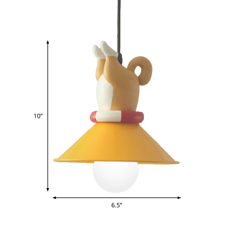 Yellow Animals Hanging Lamp Kit Cartoon Single Bulb Resin Pendant Lighting with Conic Shade