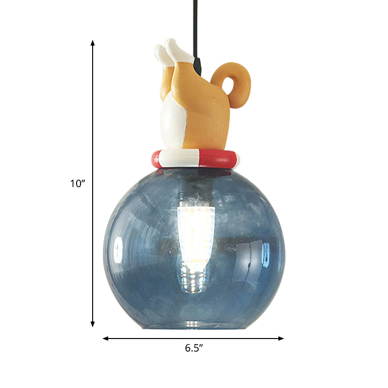 Blue Cartoon Dog/Duck/Fox Hanging Light Kids Single Bulb Resin Ceiling Pendant Light for Bedroom