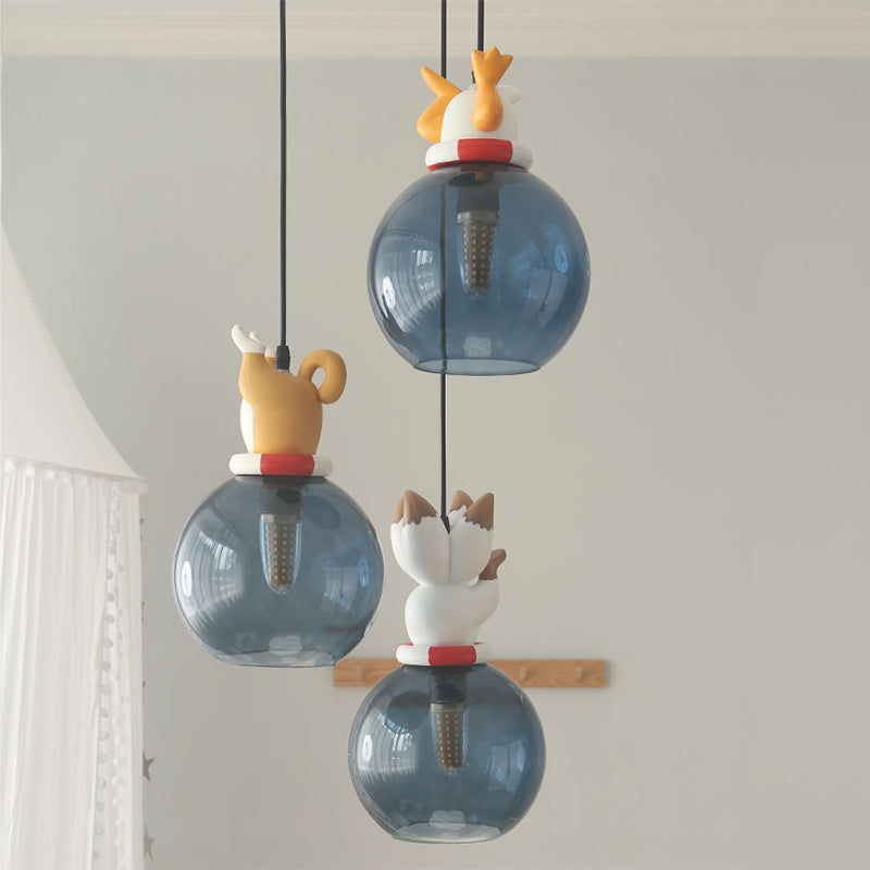 Cartoon Animals Resin Multi Pendant Light Kids 3 Heads Blue suspendu plafond plafond pour chambre